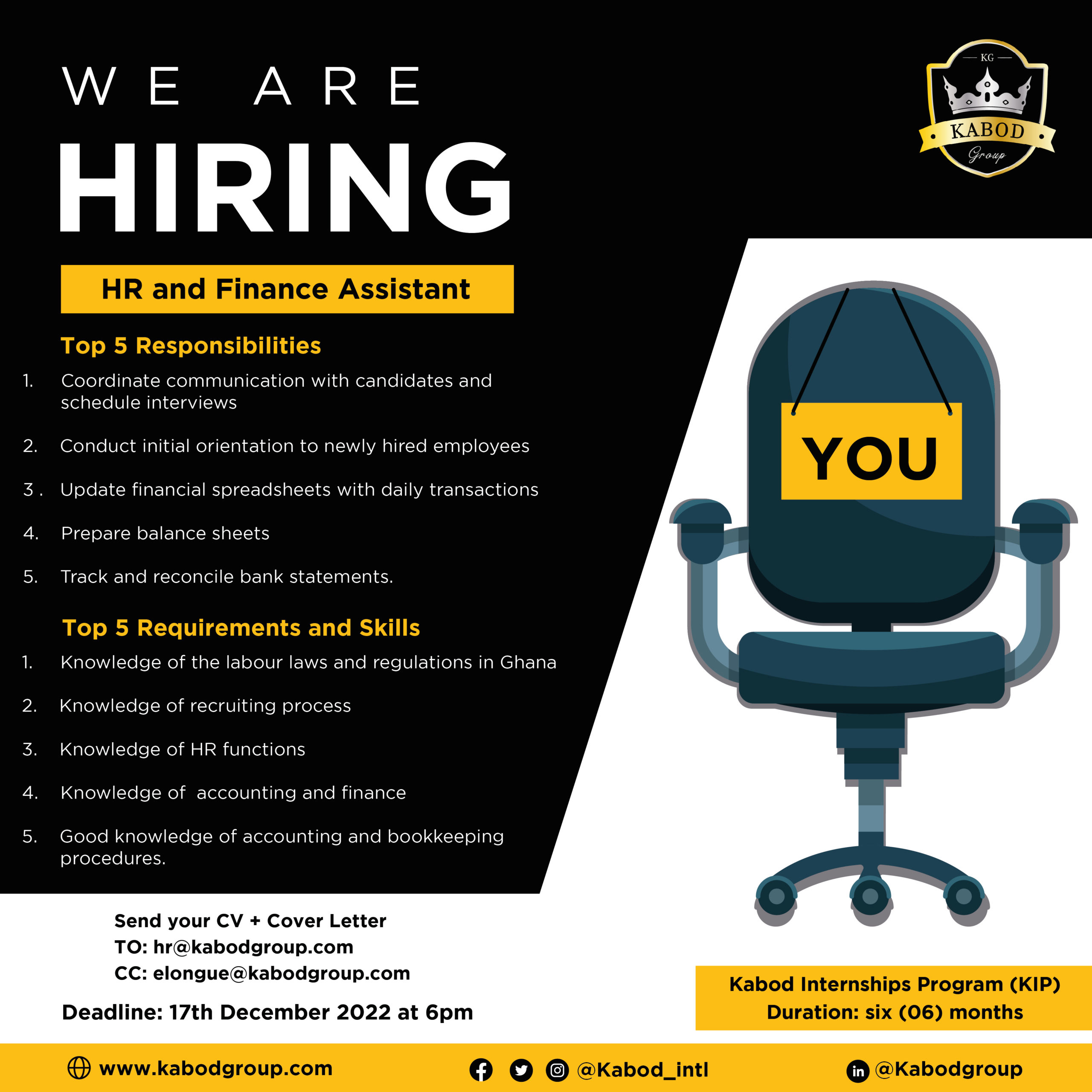 We Are Hiring HR and Finance Assistant
