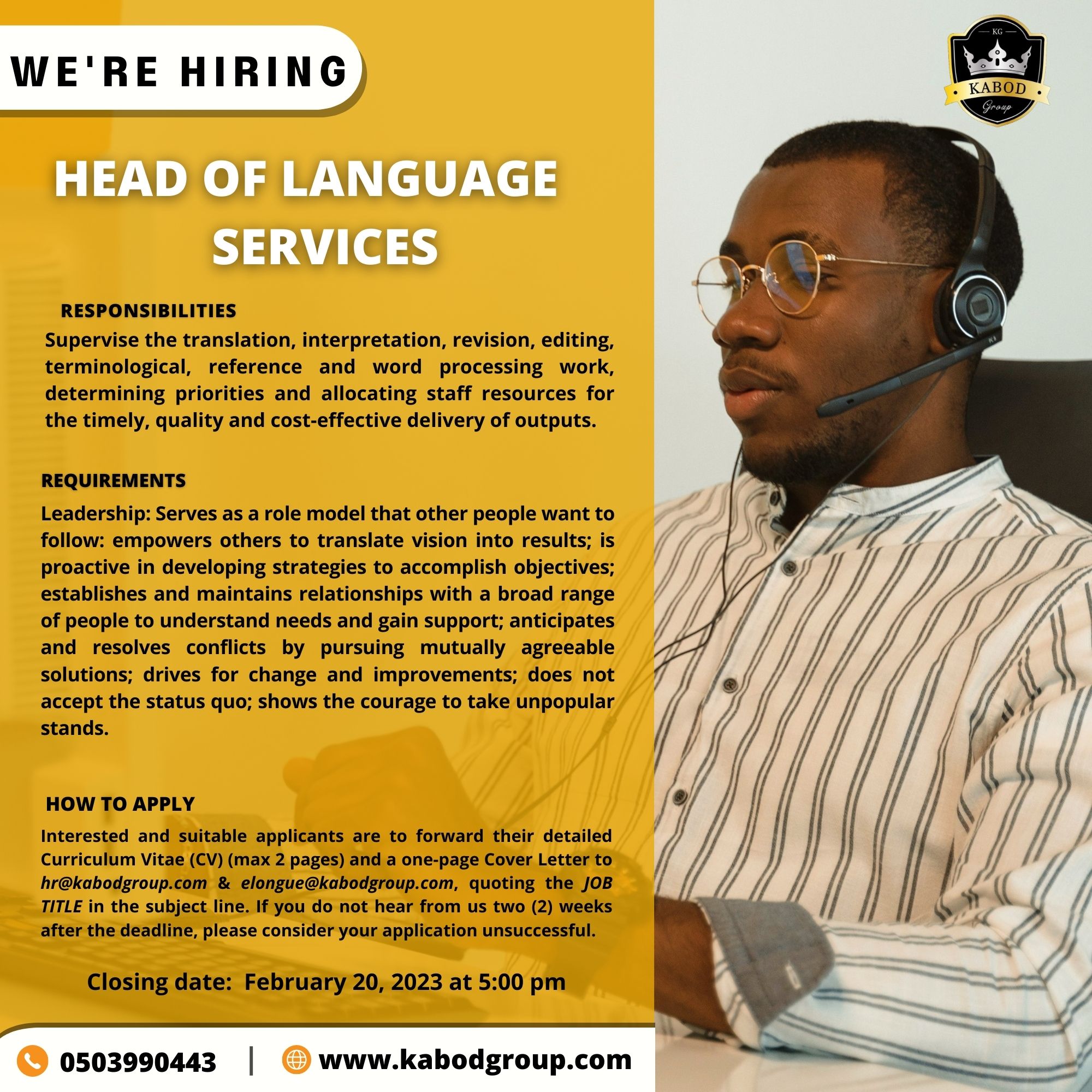 Job Description of the Head Of Language Services