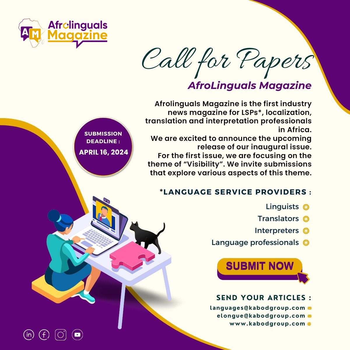 CALL FOR PAPERS AND SUBMISSIONS: AFROLINGUALS MAGAZINE